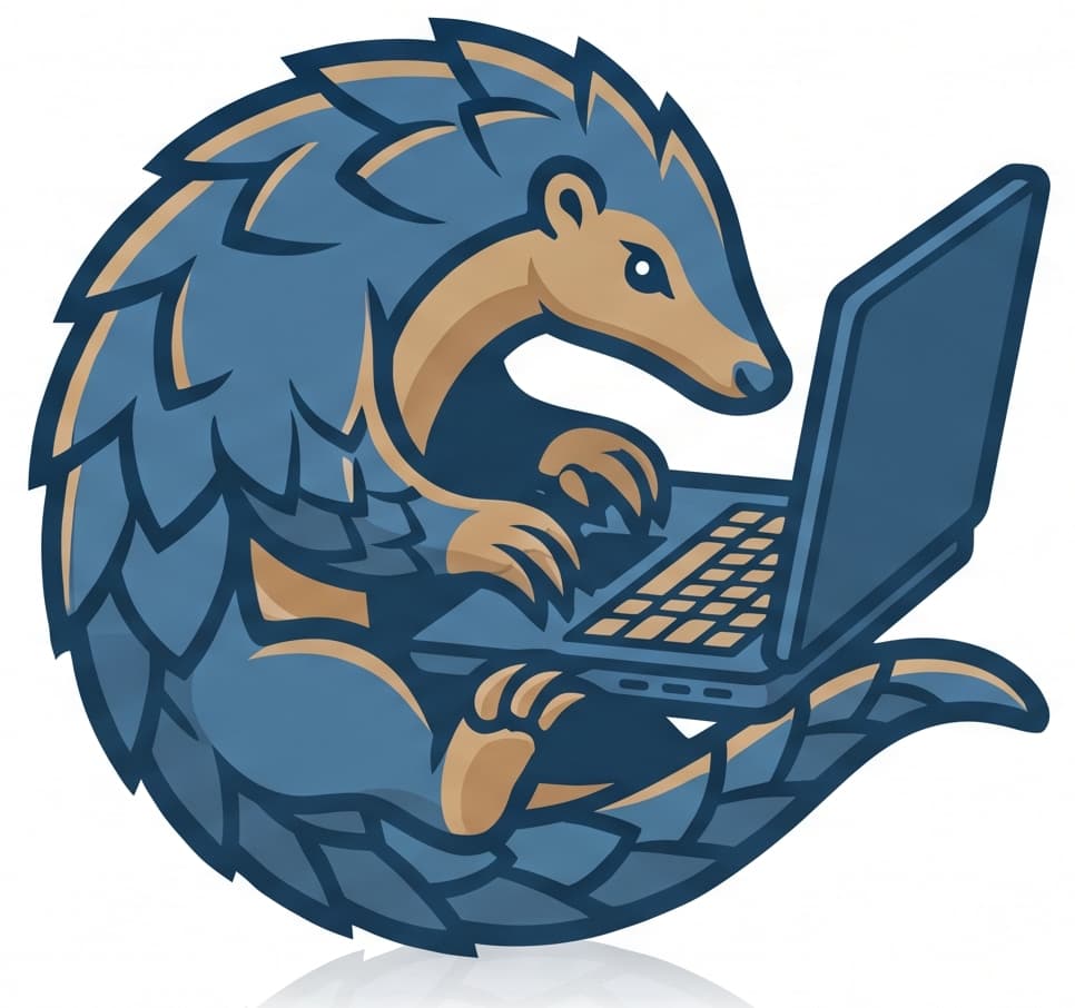 Tech Pangolin LLC logo: a pangolin typing on a laptop